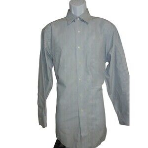 Brooks Brothers Shirt Mens 15.5 - 2/3 Blue Gold Stripe Non Iron Button Up 346